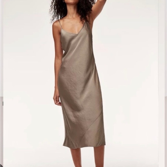 Rumored Satin Midi Slip Dress Grey Bias Cut Minimalist Strappy Small NWT - Picture 4 of 8